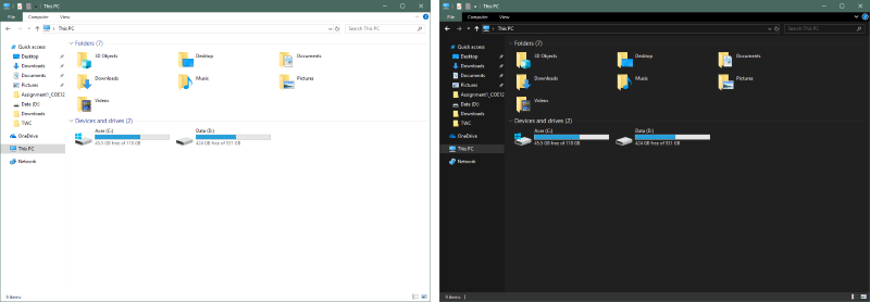 windows 10 file explorer dark theme not working